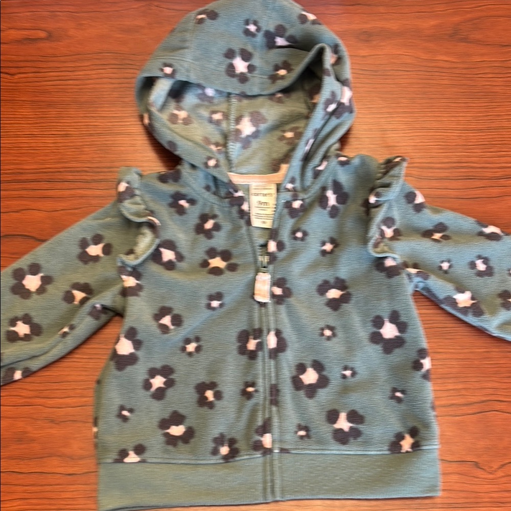 Carter's Green/pink leopard print Hoodie Sweatshirt Cozy Fleece